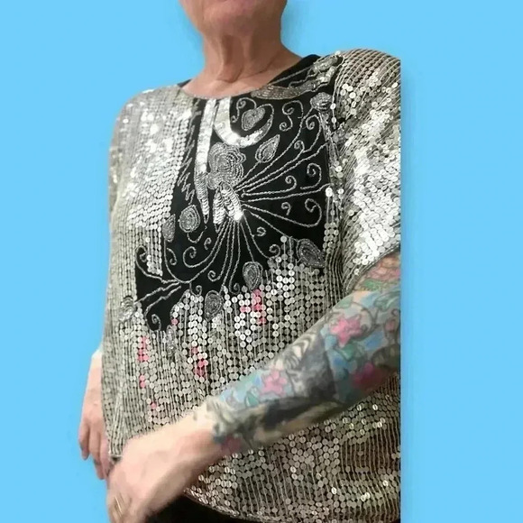 Vintage 70’s disco Studio 54 Jean for Joseph Le Bon Silk Sequins statement Top-L - Picture 4 of 14